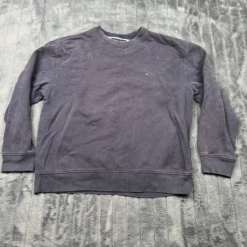 Tommy Hilfiger Mens Navy Blue Crewneck Sweatshirt Embroidered Logo Large 11791